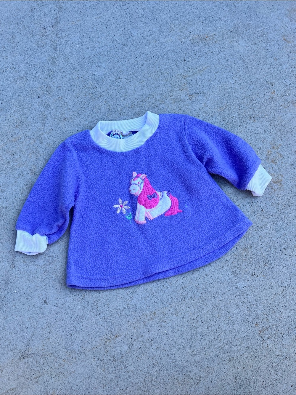 Vintage Purple Fleece Toddler Sweater with Pink Unicorn 12M